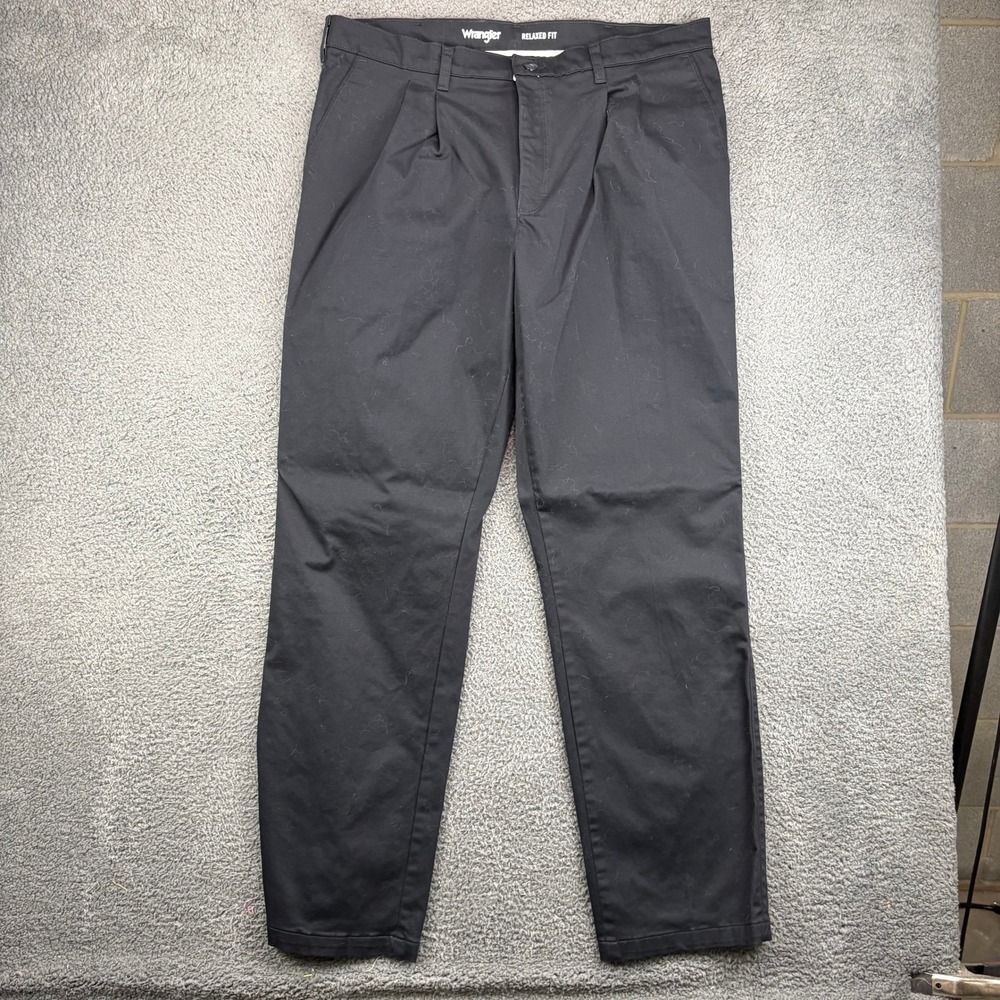 Wrangler Mens Relaxed Fit Pleated Chino Pants Black 38x34 1000097BK Cotton Blend
